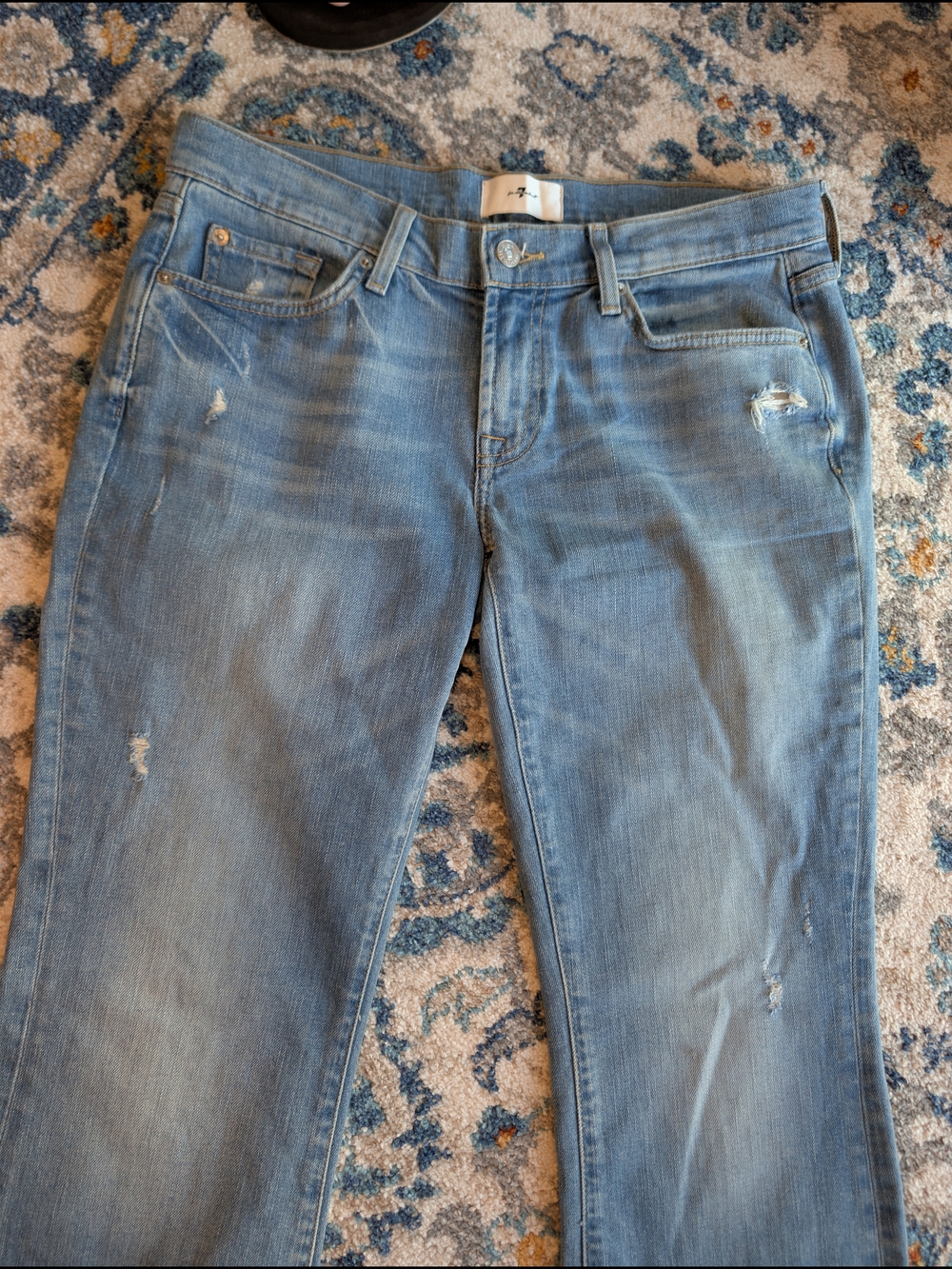 7 For All Mankind Light Blue Distressed Boot Cut Jeans Boho Casual - Picture 4 of 8